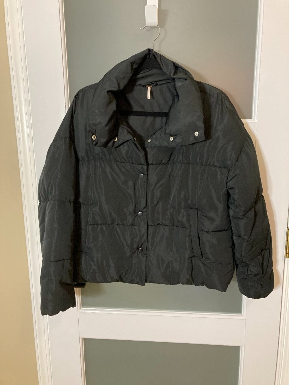 Free People Weekend Puffer Jacket Black OB888915 Oversized - XS